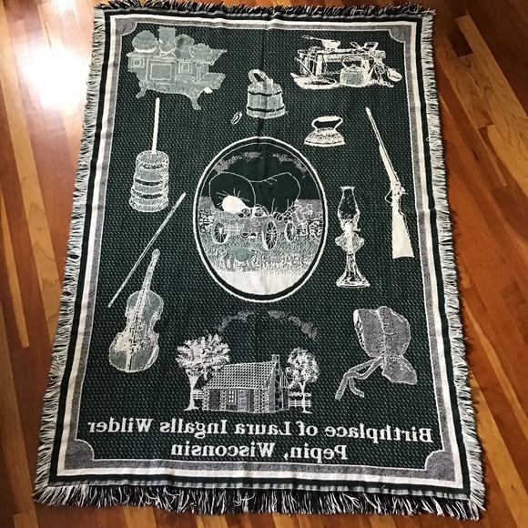 Laura Ingalls Wilder Vintage Throw Birthplace Wisconsin Dark Green Blanket - Picture 11 of 12